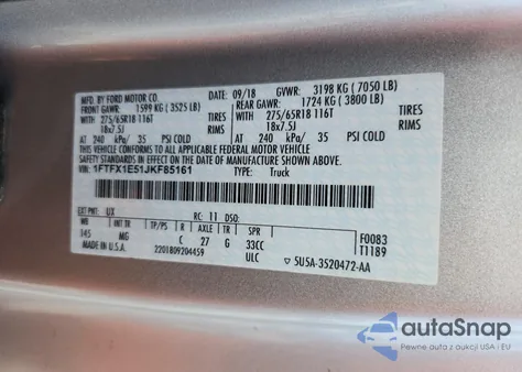 2018 Ford F150 Super Cab z USA, uszkodzony, nr VIN 1FTFX1E51JKF85161